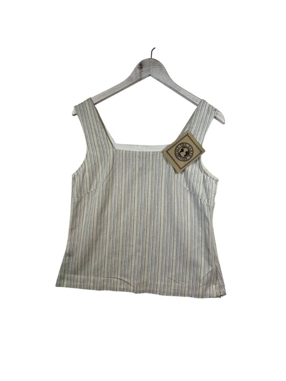 The Earth‎ Collection Womens Silk Cotton Striped Tank Top Square Neck Beige M
